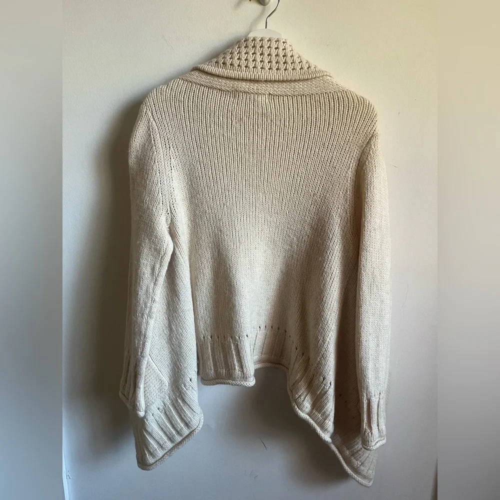 Michael Kors Cream Ivory Cable Knit Medium Cardigan Waterfall Hem Wool blend